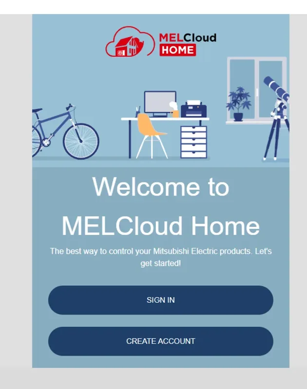 Početni zaslon aplikacije MELCloud Home